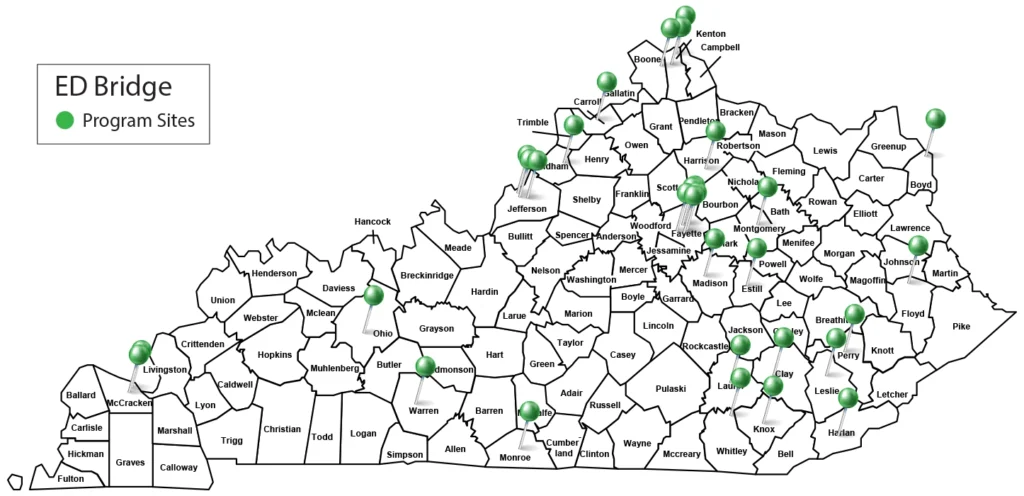 Kentucky map of ED Bridge program sites