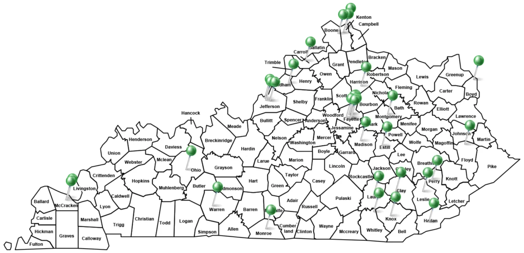 Kentucky map of ED Bridge program sites